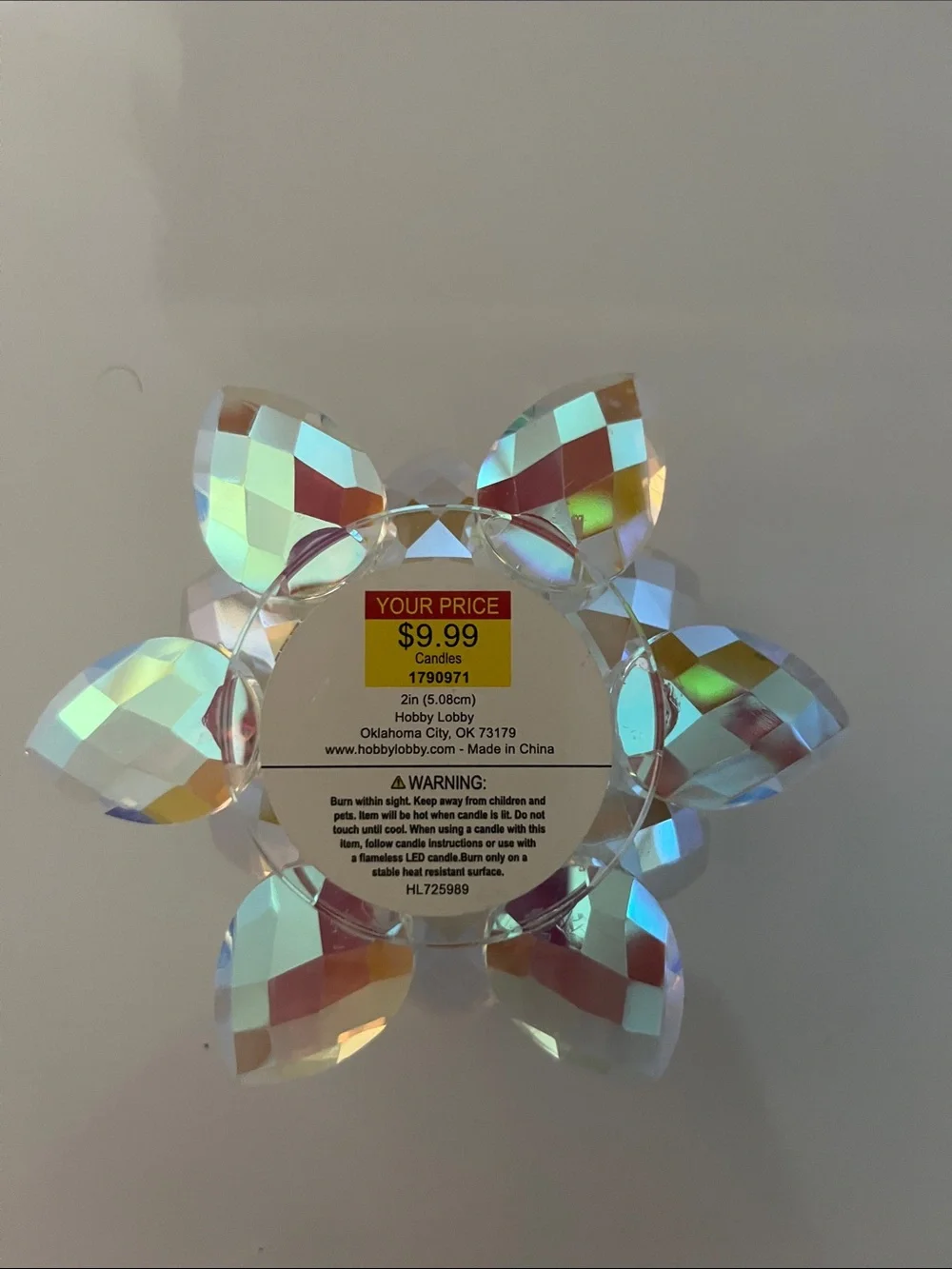 Hobby Lobby Iridescent Crystal Lotus Candle Holder - Clear Rainbow Tones
